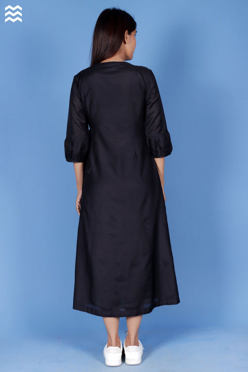 Cotton Silk Maxi Wrap Dress In Black